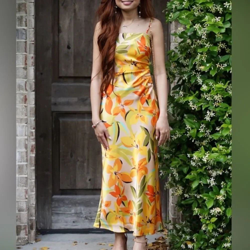 House of Harlow 1960 X Revolve Tropical Print Satin Slip Dress Women’s Large